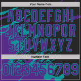 Custom Black Purple-Teal Brush Stroke Shatter Splatter Performance T-Shirt