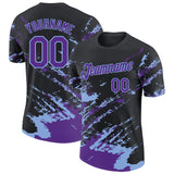 Custom Black Purple-Light Blue Brush Stroke Shatter Splatter Performance T-Shirt