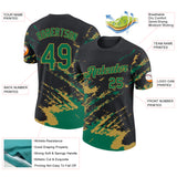 Custom Black Kelly Green-Old Gold Brush Stroke Shatter Splatter Performance T-Shirt