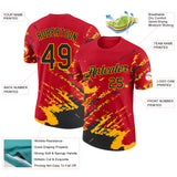 Custom Red Black-Gold Brush Stroke Shatter Splatter Performance T-Shirt