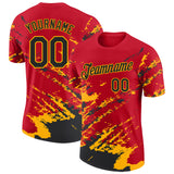 Custom Red Black-Gold Brush Stroke Shatter Splatter Performance T-Shirt