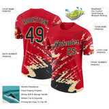 Custom Red Black-Cream Brush Stroke Shatter Splatter Performance T-Shirt