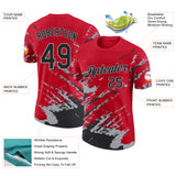 Custom Red Black-Gray Brush Stroke Shatter Splatter Performance T-Shirt