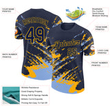 Custom Navy Light Blue-Gold Brush Stroke Shatter Splatter Performance T-Shirt