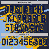Custom Navy Light Blue-Gold Brush Stroke Shatter Splatter Performance T-Shirt