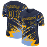 Custom Navy Light Blue-Gold Brush Stroke Shatter Splatter Performance T-Shirt