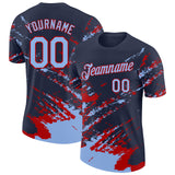 Custom Navy Light Blue-Red Brush Stroke Shatter Splatter Performance T-Shirt