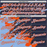Custom Navy Light Blue-Orange Brush Stroke Shatter Splatter Performance T-Shirt
