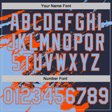 Custom Navy Light Blue-Orange Brush Stroke Shatter Splatter Performance T-Shirt