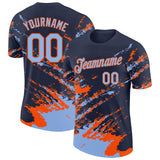 Custom Navy Light Blue-Orange Brush Stroke Shatter Splatter Performance T-Shirt
