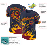 Custom Navy Crimson-Gold Brush Stroke Shatter Splatter Performance T-Shirt