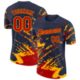 Custom Navy Red-Gold Brush Stroke Shatter Splatter Performance T-Shirt