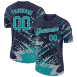 Custom Navy Teal-Gray Brush Stroke Shatter Splatter Performance T-Shirt