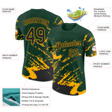 Custom Green Black-Gold Brush Stroke Shatter Splatter Performance T-Shirt