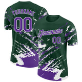 Custom Green Purple-White Brush Stroke Shatter Splatter Performance T-Shirt