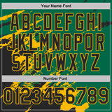 Custom Kelly Green Black-Gold Brush Stroke Shatter Splatter Performance T-Shirt