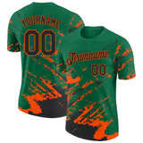 Custom Kelly Green Black-Orange Brush Stroke Shatter Splatter Performance T-Shirt