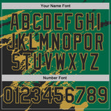 Custom Kelly Green Black-Old Gold Brush Stroke Shatter Splatter Performance T-Shirt