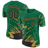 Custom Kelly Green Black-Old Gold Brush Stroke Shatter Splatter Performance T-Shirt