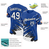 Custom Royal White-Black Brush Stroke Shatter Splatter Performance T-Shirt