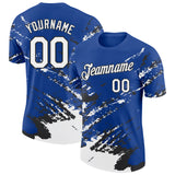 Custom Royal White-Black Brush Stroke Shatter Splatter Performance T-Shirt