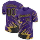 Custom Purple Black-Old Gold Brush Stroke Shatter Splatter Performance T-Shirt