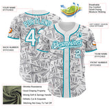 Custom White Gray-Teal Geometric Cyber Starburst Authentic Baseball Jersey