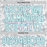 Custom White Gray-Teal Geometric Cyber Starburst Authentic Baseball Jersey