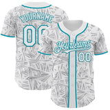 Custom White Gray-Teal Geometric Cyber Starburst Authentic Baseball Jersey