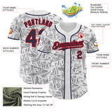 Custom White Navy Gray-Red Geometric Cyber Starburst Authentic Baseball Jersey