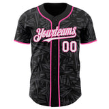 Custom Black White Steel Gray-Pink Geometric Cyber Starburst Authentic Baseball Jersey