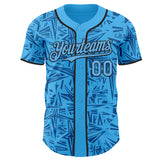 Custom Sky Blue Blue-Black Geometric Cyber Starburst Authentic Baseball Jersey