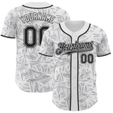 Custom White Black-Gray Geometric Cyber Starburst Authentic Baseball Jersey