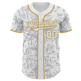 Custom White Gray-Old Gold Geometric Cyber Starburst Authentic Baseball Jersey