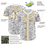 Custom White Gray-Old Gold Geometric Cyber Starburst Authentic Baseball Jersey