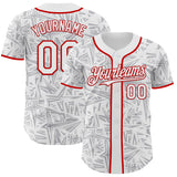 Custom White Gray-Red Geometric Cyber Starburst Authentic Baseball Jersey
