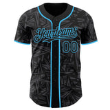 Custom Black Steel Gray-Sky Blue Geometric Cyber Starburst Authentic Baseball Jersey