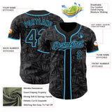 Custom Black Steel Gray-Sky Blue Geometric Cyber Starburst Authentic Baseball Jersey