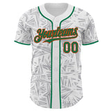 Custom White Kelly Green Gray-Orange Geometric Cyber Starburst Authentic Baseball Jersey