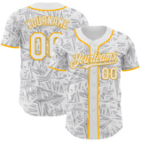 Custom White Gray-Gold Geometric Cyber Starburst Authentic Baseball Jersey