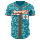 Custom Teal White Ice Blue-Orange Geometric Cyber Starburst Authentic Baseball Jersey