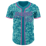 Custom Teal Ice Blue-Pink Geometric Cyber Starburst Authentic Baseball Jersey
