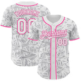 Custom White Gray-Pink Geometric Cyber Starburst Authentic Baseball Jersey
