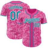 Custom Pink Teal Light Pink-White Geometric Cyber Starburst Authentic Baseball Jersey