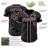 Custom Black Steel Gray-Light Pink Geometric Cyber Starburst Authentic Baseball Jersey