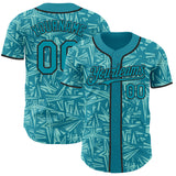 Custom Teal Ice Blue-Black Geometric Cyber Starburst Authentic Baseball Jersey