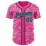 Custom Pink Black Light Pink-Sky Blue Geometric Cyber Starburst Authentic Baseball Jersey