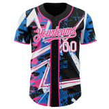 Custom Black White Electric Blue-Pink Geometric Shards Dot Grid Authentic Baseball Jersey