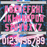 Custom Black White Electric Blue-Pink Geometric Shards Dot Grid Authentic Baseball Jersey