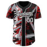Custom Black White Red-Gray Geometric Shards Dot Grid Authentic Baseball Jersey